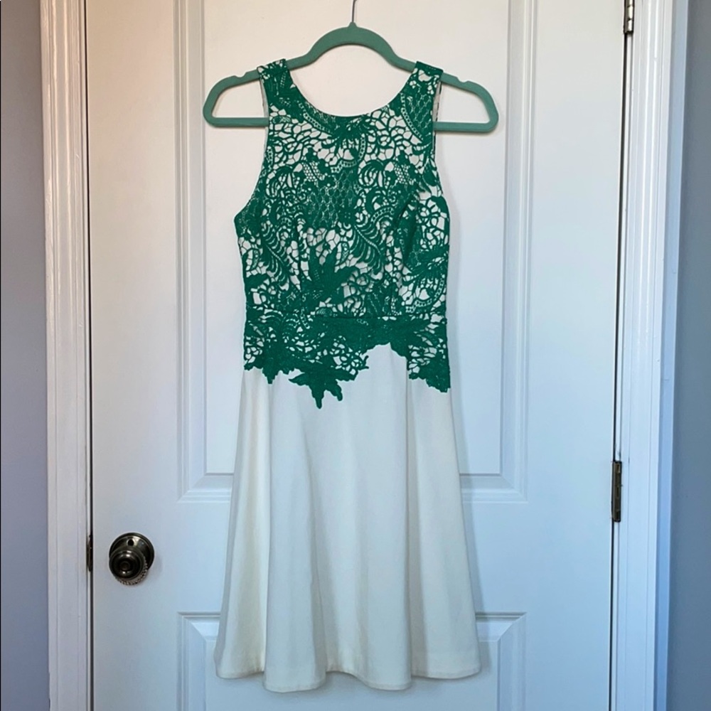 Anthropologie green and white lace dress